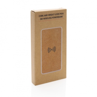 Logo trade corporate gifts picture of: Cork and Wheat Straw 8.000 mAh 5W wireless powerbank