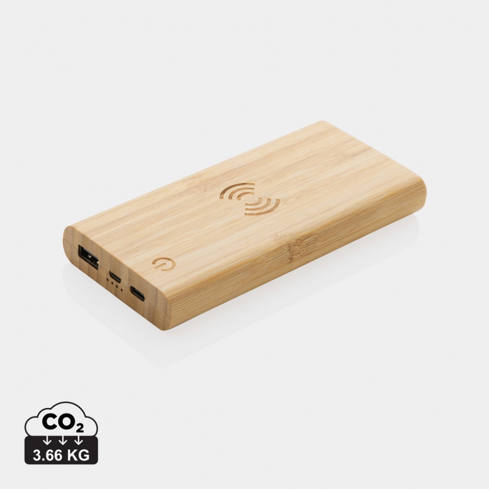 Logo trade promotional giveaway photo of: Bamboo 8.000 mAh 5W wireless powerbank