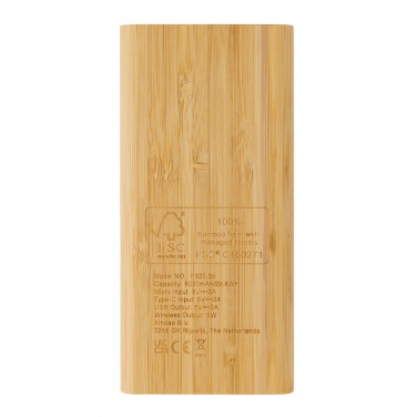 Logo trade advertising products image of: Bamboo 8.000 mAh 5W wireless powerbank