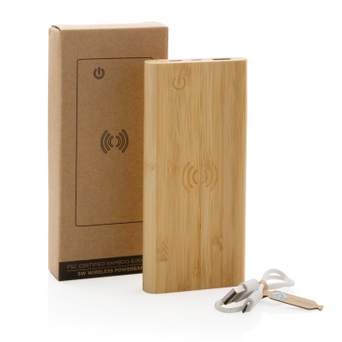 Logo trade corporate gifts image of: Bamboo 8.000 mAh 5W wireless powerbank