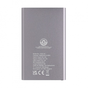 Logotrade promotional gift picture of: RCS recycled plastic/aluminum 4000 mah powerbank with type C