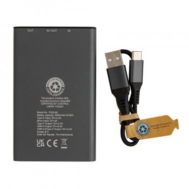 Logo trade business gifts image of: Terra RCS recycled aluminium powerbank 5.000 mAh