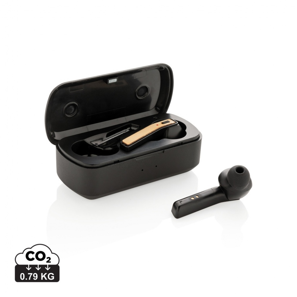 Logo trade promotional merchandise photo of: Bamboo Free Flow TWS earbuds in case