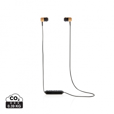 Logo trade promotional merchandise image of: Bamboo wireless earbuds