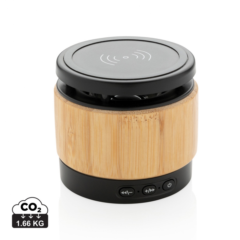 Logo trade promotional merchandise image of: Bamboo wireless charger speaker