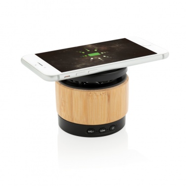 Logo trade corporate gift photo of: Bamboo wireless charger speaker