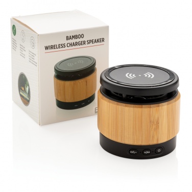 Logo trade promotional giveaways picture of: Bamboo wireless charger speaker