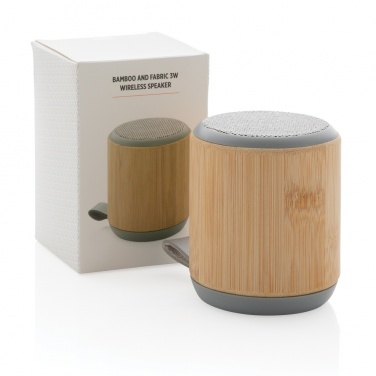 Logo trade promotional gift photo of: Bamboo and fabric 3W wireless speaker