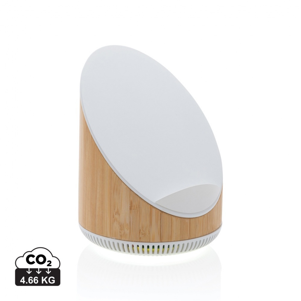 Logo trade promotional gifts image of: Ovate bamboo 5W speaker with 15W wireless charger