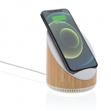 Logo trade business gifts image of: Ovate bamboo 5W speaker with 15W wireless charger