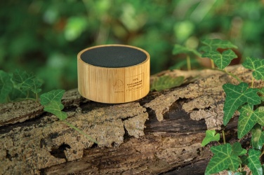 Logo trade corporate gifts picture of: RCS recycled plastic and bamboo 3W wireless speaker