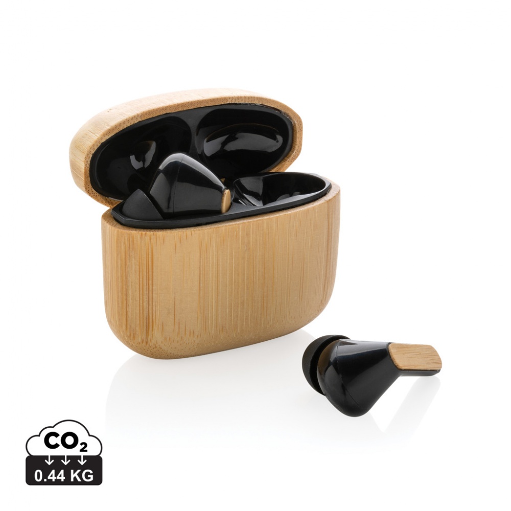 Logo trade promotional items image of: Bamboo TWS earbuds with RCS recycled plastic