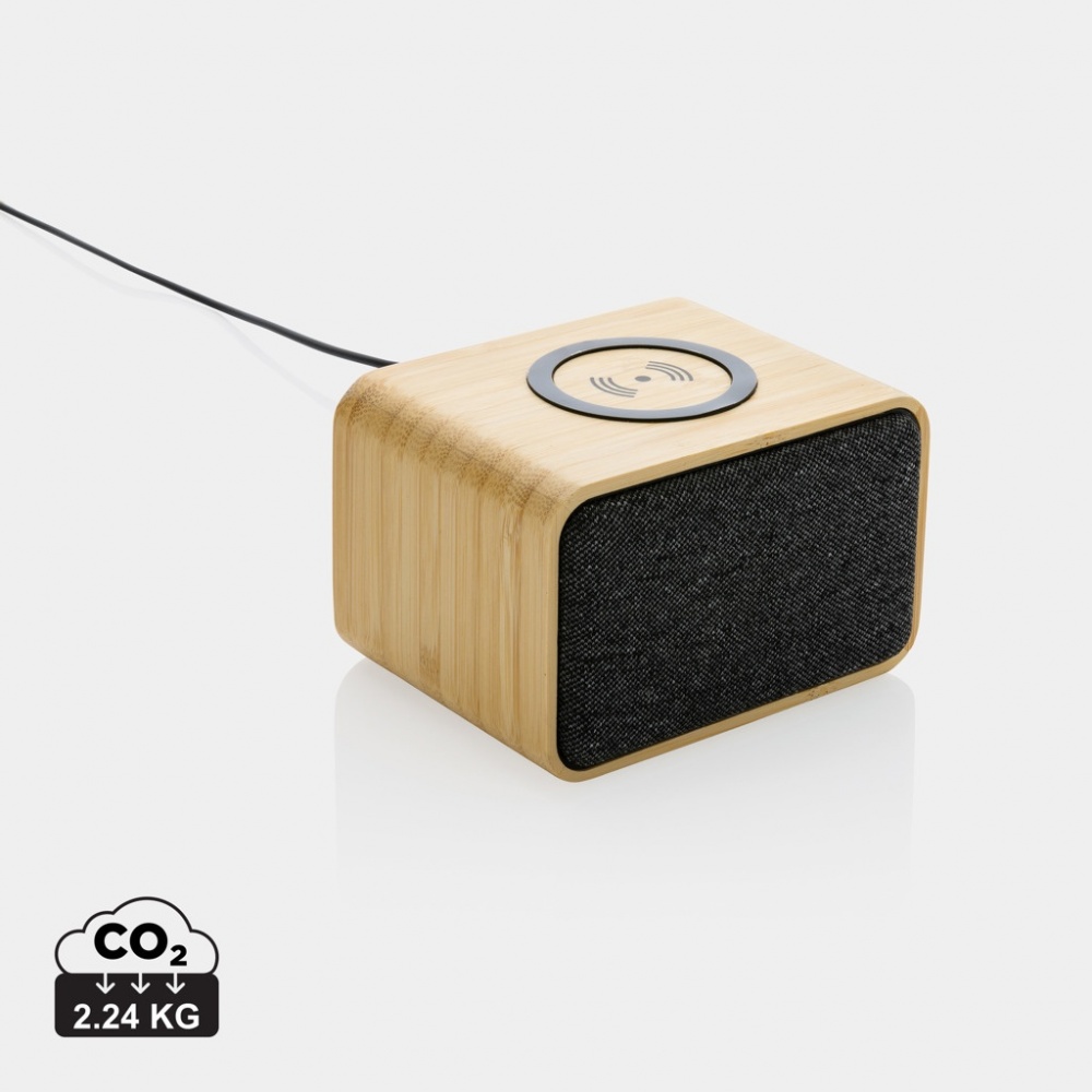 Logo trade promotional merchandise image of: RCS Rplastic 3W speaker with bamboo 5W wireless