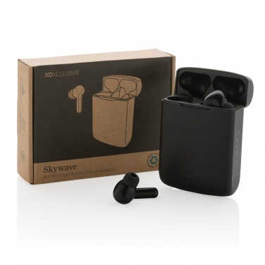 Logo trade promotional giveaway photo of: Skywave RCS recycled plastic solar earbuds