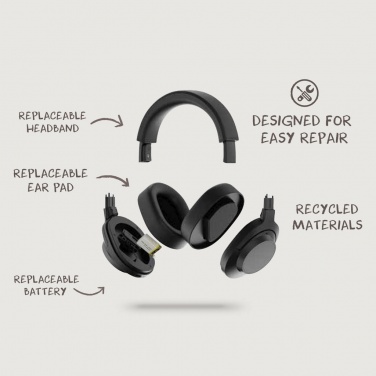 Logo trade promotional products image of: Irvine RCS recycled and repairable ANC wireless headphone