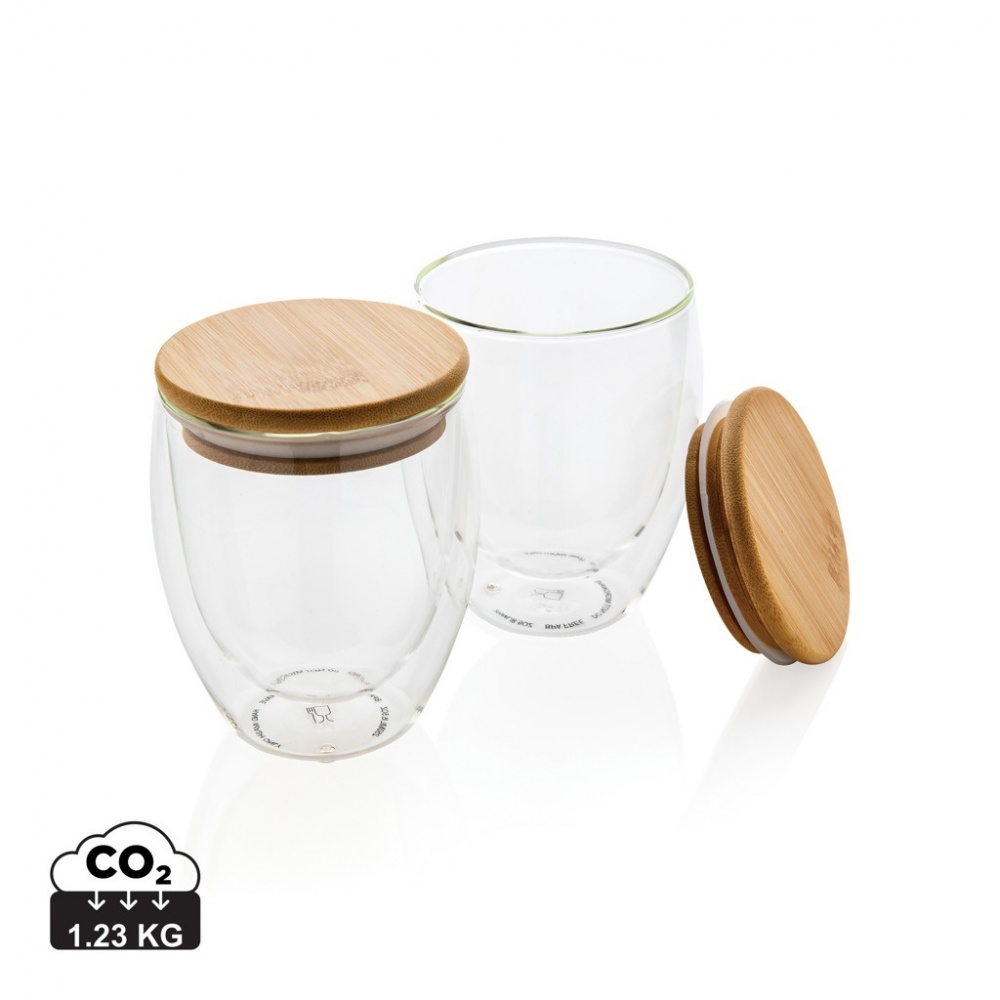 Logo trade promotional products image of: Double wall borosilicate glass with bamboo lid 250ml 2pc set