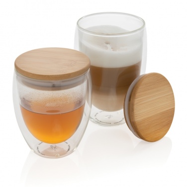 Logotrade promotional products photo of: Double wall borosilicate glass with bamboo lid 250ml 2pc set