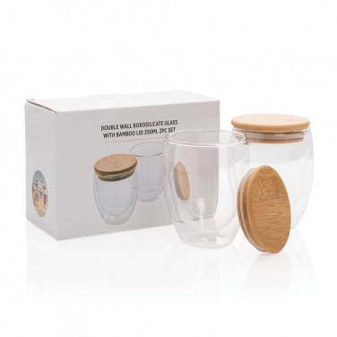 Logotrade corporate gift picture of: Double wall borosilicate glass with bamboo lid 250ml 2pc set