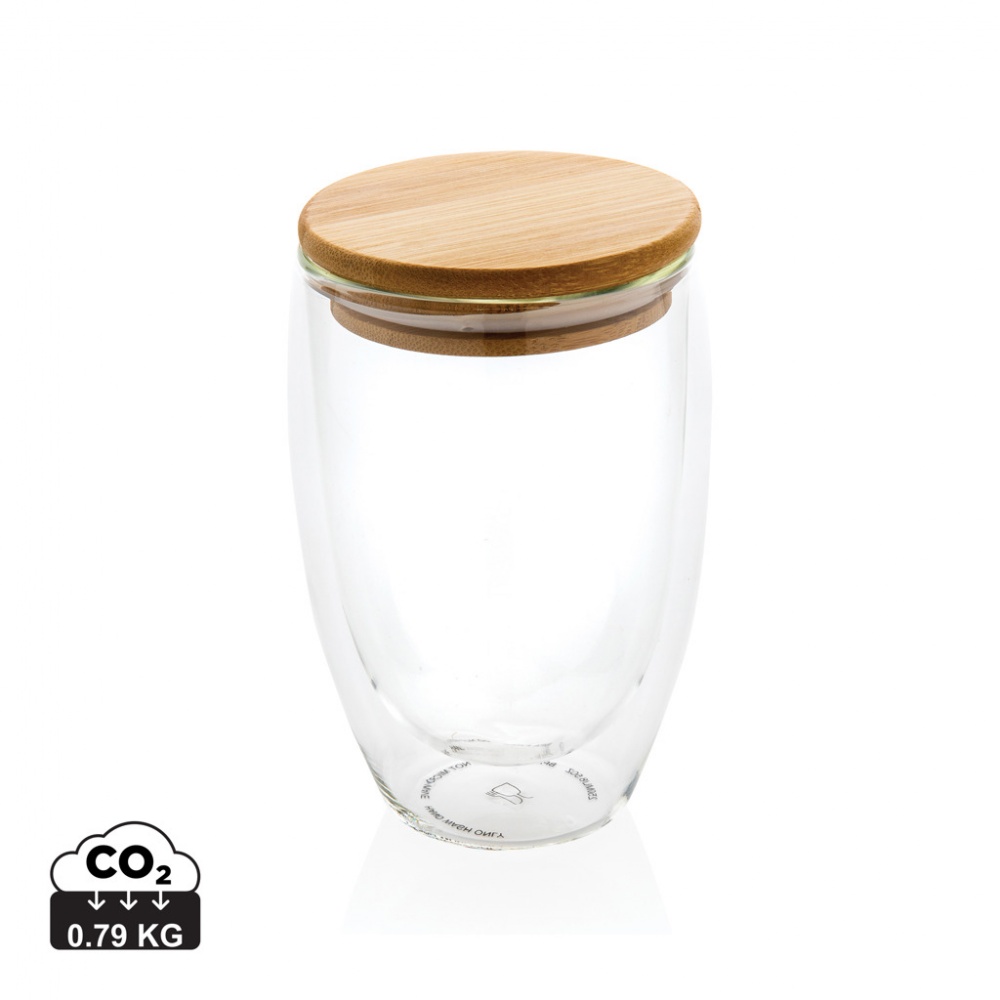 Logo trade promotional giveaways image of: Double wall borosilicate glass with bamboo lid 350ml