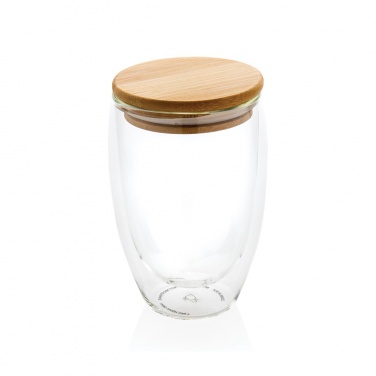 Logo trade corporate gifts picture of: Double wall borosilicate glass with bamboo lid 350ml