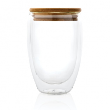 Logo trade business gifts image of: Double wall borosilicate glass with bamboo lid 350ml