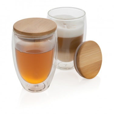 Logo trade promotional merchandise image of: Double wall borosilicate glass with bamboo lid 350ml