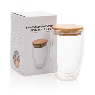 Logo trade business gift photo of: Double wall borosilicate glass with bamboo lid 350ml