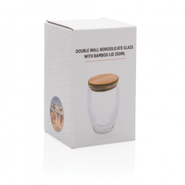 Logo trade corporate gifts picture of: Double wall borosilicate glass with bamboo lid 350ml