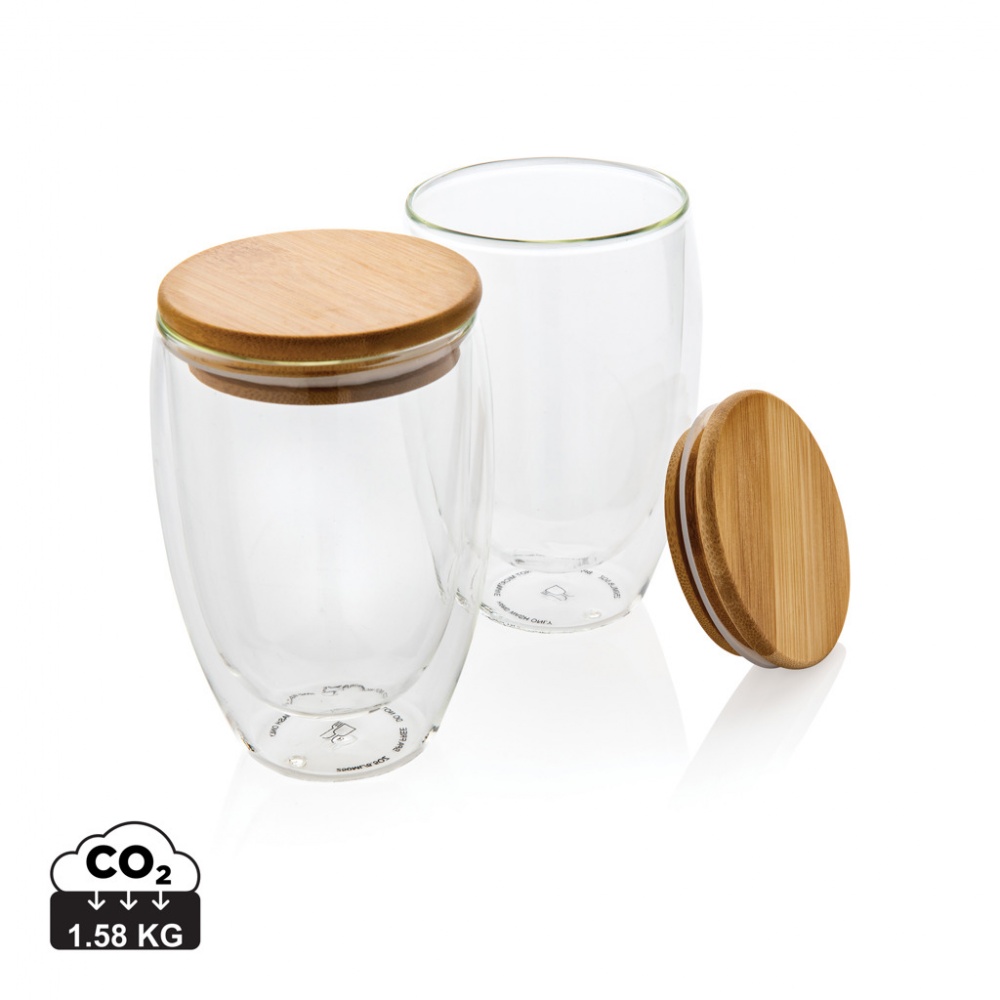 Logotrade promotional merchandise picture of: Double wall borosilicate glass with bamboo lid 350ml 2pc set