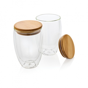 Logo trade corporate gift photo of: Double wall borosilicate glass with bamboo lid 350ml 2pc set