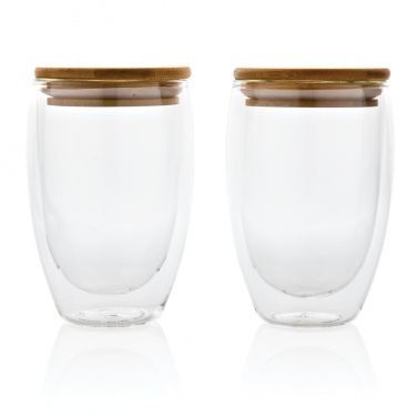 Logo trade promotional product photo of: Double wall borosilicate glass with bamboo lid 350ml 2pc set