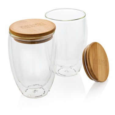 Logotrade advertising product image of: Double wall borosilicate glass with bamboo lid 350ml 2pc set