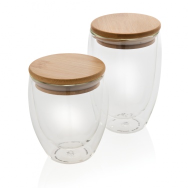 Logotrade business gifts photo of: Double wall borosilicate glass with bamboo lid 350ml 2pc set