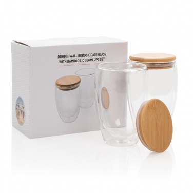 Logo trade advertising products picture of: Double wall borosilicate glass with bamboo lid 350ml 2pc set