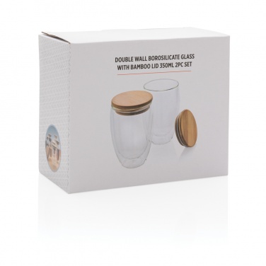 Logo trade advertising products image of: Double wall borosilicate glass with bamboo lid 350ml 2pc set