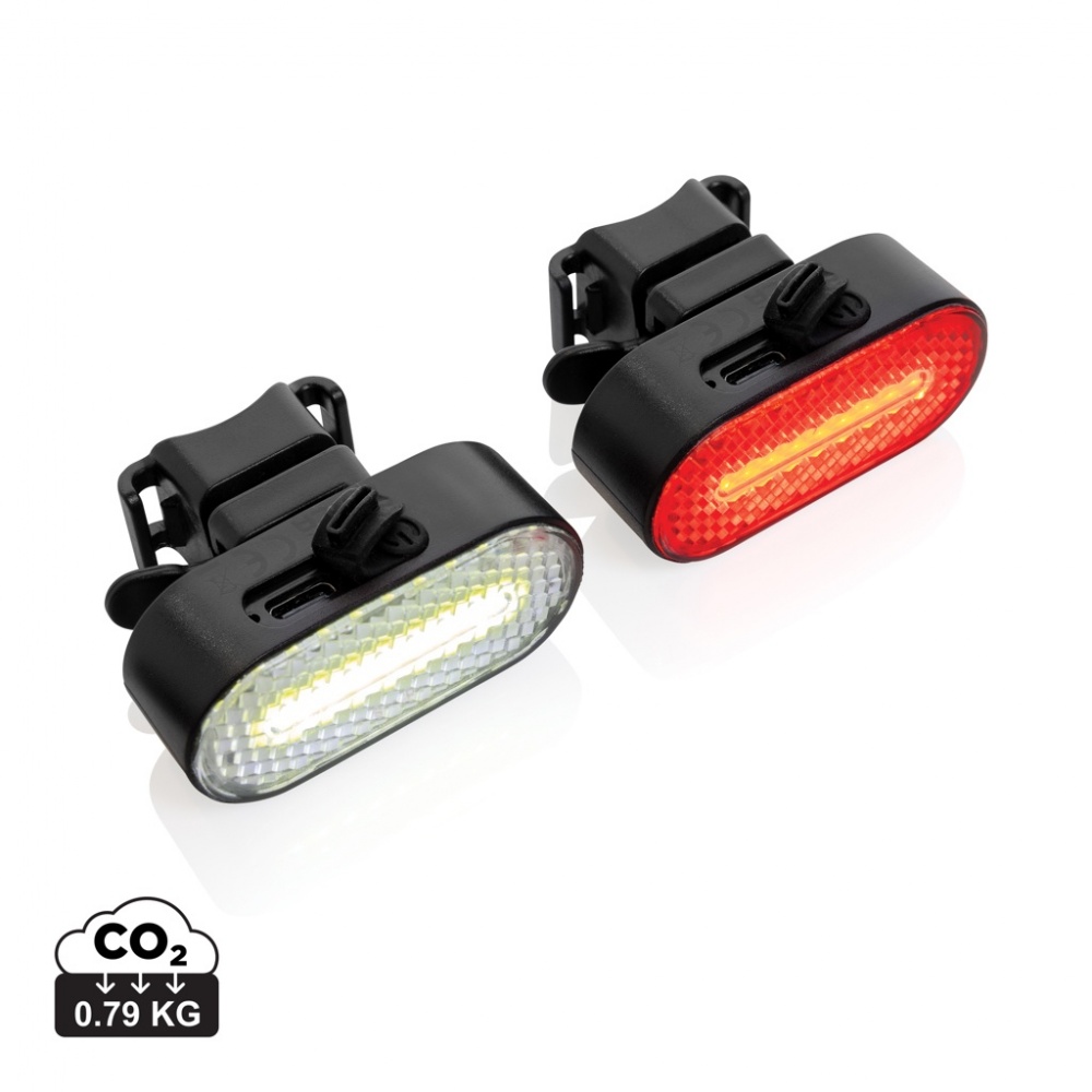 Logo trade promotional gift photo of: Lumino RCS recycled plastic USB re-chargeable bike light set