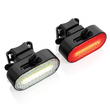 Logotrade promotional item image of: Lumino RCS recycled plastic USB re-chargeable bike light set