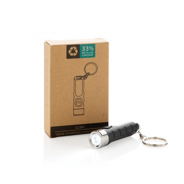 Logotrade promotional item image of: Globix RCS recycled plastic USB re-chargeable keychain torch