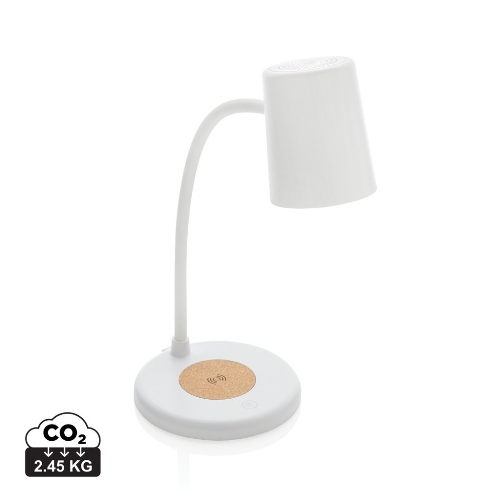 Logo trade promotional products picture of: Zenara RCS recycled plastic and cork 15W wireless desk lamp