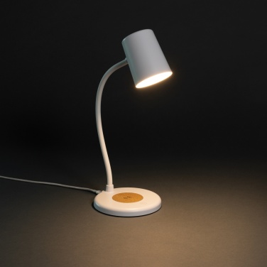 Logo trade advertising products image of: Zenara RCS recycled plastic and cork 15W wireless desk lamp