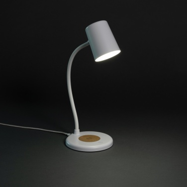 Logotrade promotional item image of: Zenara RCS recycled plastic and cork 15W wireless desk lamp