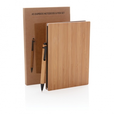 Logo trade promotional merchandise image of: A5 Bamboo notebook & pen set