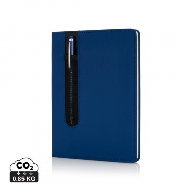 Logo trade promotional giveaways image of: Standard hardcover PU A5 notebook with stylus pen