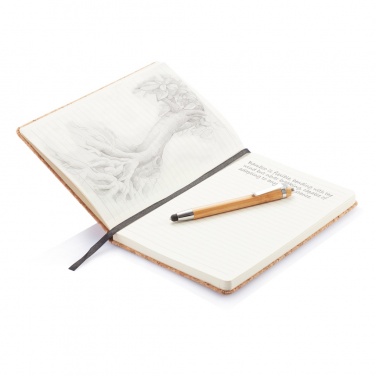 Logotrade promotional merchandise picture of: A5 notebook with bamboo pen including stylus