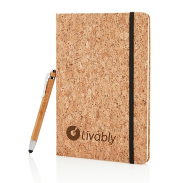 Logo trade promotional merchandise image of: A5 notebook with bamboo pen including stylus