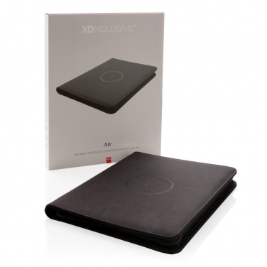 Logo trade promotional gifts picture of: Air 5W wireless charging portfolio A4 w/ 5000 mAh powerbank