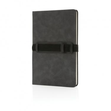 Logo trade promotional merchandise image of: Deluxe hardcover PU notebook A5 with phone and pen holder