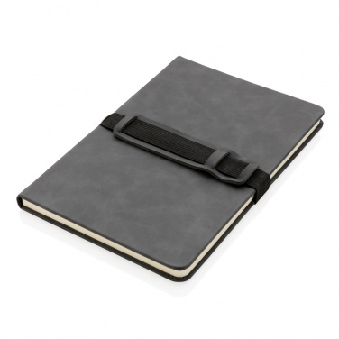 Logotrade promotional giveaway image of: Deluxe hardcover PU notebook A5 with phone and pen holder