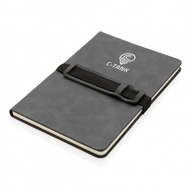 Logotrade promotional giveaway image of: Deluxe hardcover PU notebook A5 with phone and pen holder