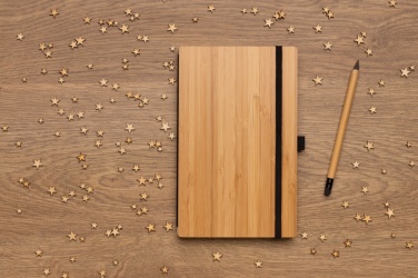 Logo trade promotional merchandise photo of: Bamboo notebook and infinity pencil set